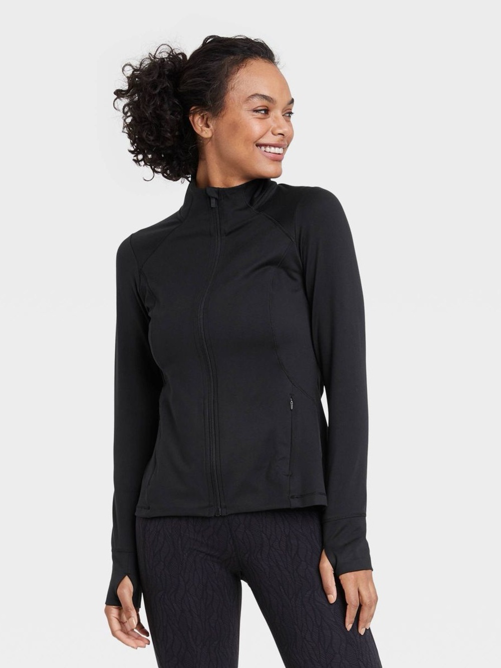 all in motion Black Full-Zip Active Utility Jacket Sleek Fitted Medium